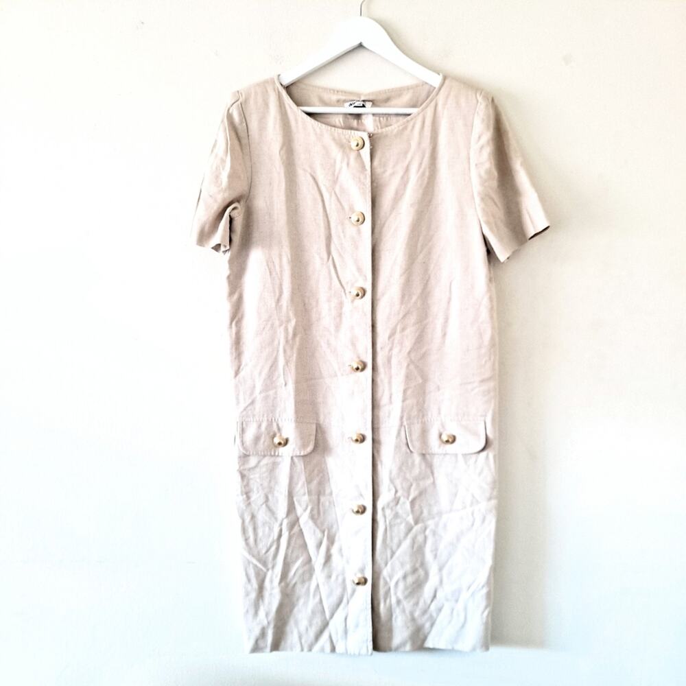 Depeche Mode Vintage Neutral Tone Button Down Sheath Dress